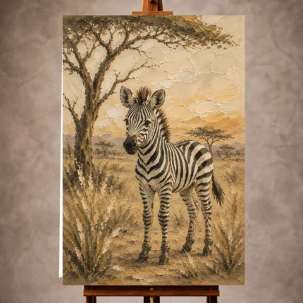 Ivory, charcoal, and sunset Safari Kids Wall Art print for elegant interiors. No text or watermarks in design.