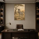 Ivory & Charcoal Zebra Safari Kids Wall Art Canvas Print displayed in a contemporary gallery-inspired room