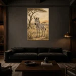 Ivory & Charcoal Zebra Safari Kids Wall Art Canvas Print shown in a warm modern interior