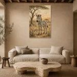 Ivory & Charcoal Zebra Safari Kids Wall Art Canvas Print presented in a sophisticated home setting