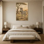 Ivory & Charcoal Zebra Safari Kids Wall Art Canvas Print showcased in an elegant minimalist interior