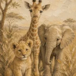 Sand & Ochre Safari Animal Trio Kids Wall Art Canvas Print
