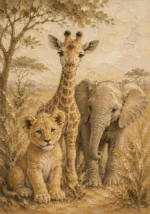 Sand & Ochre Safari Animal Trio Kids Wall Art Canvas Print