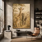 Sand & Ochre Safari Animal Trio Kids Wall Art Canvas Print - Image 3