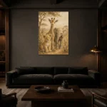 Sand & Ochre Safari Animal Trio Kids Wall Art Canvas Print shown in a warm modern interior