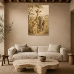 Sand & Ochre Safari Animal Trio Kids Wall Art Canvas Print presented in a sophisticated home setting