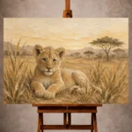 Sand, ochre, and serene Safari Kids Wall Art print for elegant interiors. No text or watermarks in design.