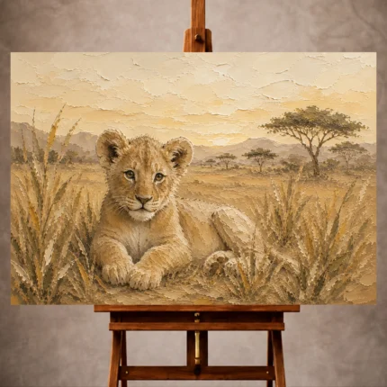 Sand, ochre, and serene Safari Kids Wall Art print for elegant interiors. No text or watermarks in design.