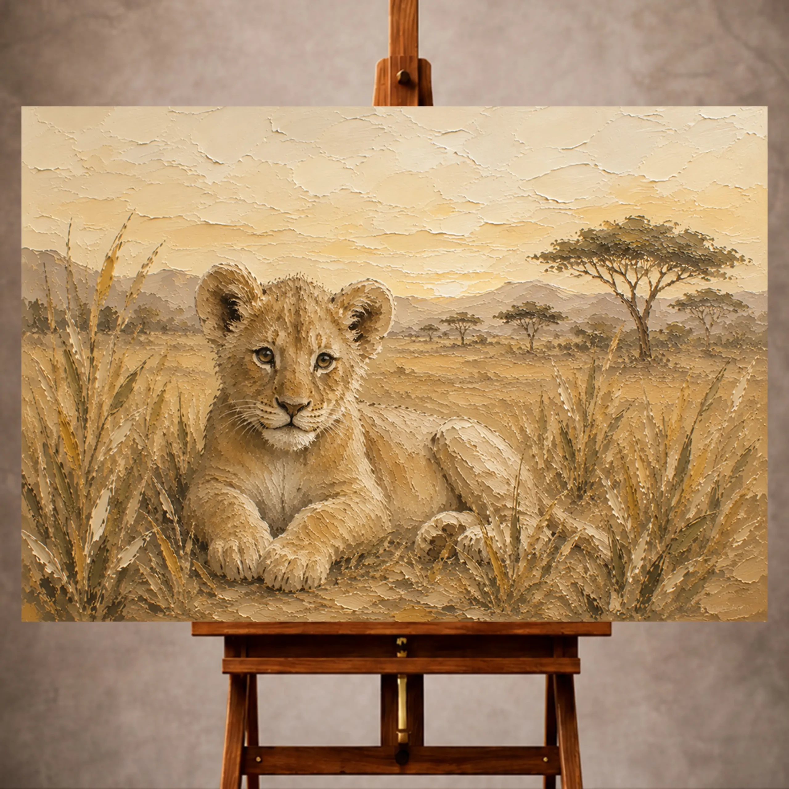 Premium Wall Art Yatay Html Edition – KIDSROOM026 Image 1 Sand, ochre, and serene Safari Kids Wall Art print for elegant interiors. No text or watermarks in design.