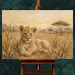 Sand & Ochre Lion Safari Kids Wall Art Canvas Print - Image 2
