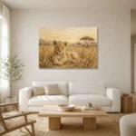Sand & Ochre Lion Safari Kids Wall Art Canvas Print styled in a refined neutral interior