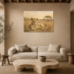 Sand & Ochre Lion Safari Kids Wall Art Canvas Print presented in a sophisticated home setting