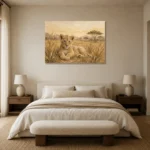 Sand & Ochre Lion Safari Kids Wall Art Canvas Print showcased in an elegant minimalist interior