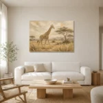 Soft Sand Giraffe Safari Kids Wall Art Canvas Print styled in a refined neutral interior