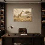Soft Sand Giraffe Safari Kids Wall Art Canvas Print displayed in a contemporary gallery-inspired room
