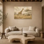 Soft Sand Giraffe Safari Kids Wall Art Canvas Print presented in a sophisticated home setting
