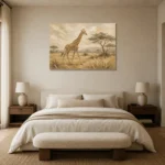 Soft Sand Giraffe Safari Kids Wall Art Canvas Print showcased in an elegant minimalist interior