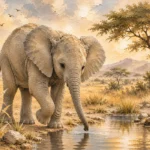 Sand & Olive Baby Elephant Safari Kids Wall Art Canvas Print