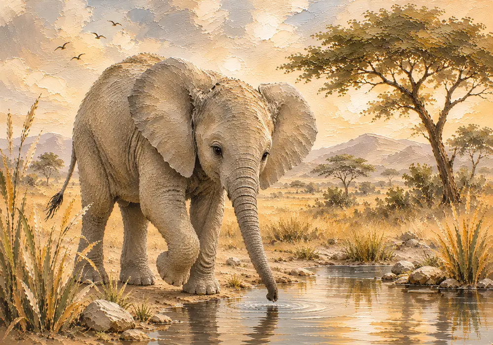 Sand & Olive Baby Elephant Safari Kids Wall Art Canvas Print