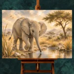 Sand & Olive Baby Elephant Safari Kids Wall Art Canvas Print - Image 2