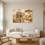 Sand & Olive Baby Elephant Safari Kids Wall Art Canvas Print styled in a refined neutral interior