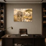 Sand & Olive Baby Elephant Safari Kids Wall Art Canvas Print displayed in a contemporary gallery-inspired room