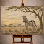 Ivory, softened charcoal, and sophisticated dusk Safari Kids Wall Art print for elegant interiors. No text or watermarks in design.