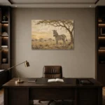 Ivory & Ochre Zebra Safari Kids Wall Art Canvas Print displayed in a contemporary gallery-inspired room