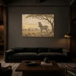Ivory & Ochre Zebra Safari Kids Wall Art Canvas Print shown in a warm modern interior
