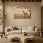 Ivory & Ochre Zebra Safari Kids Wall Art Canvas Print presented in a sophisticated home setting