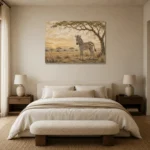 Ivory & Ochre Zebra Safari Kids Wall Art Canvas Print showcased in an elegant minimalist interior