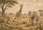 Sand & Ochre Safari Animal Trio Kids Wall Art Canvas Print