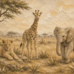 Sand & Ochre Safari Animal Trio Kids Wall Art Canvas Print