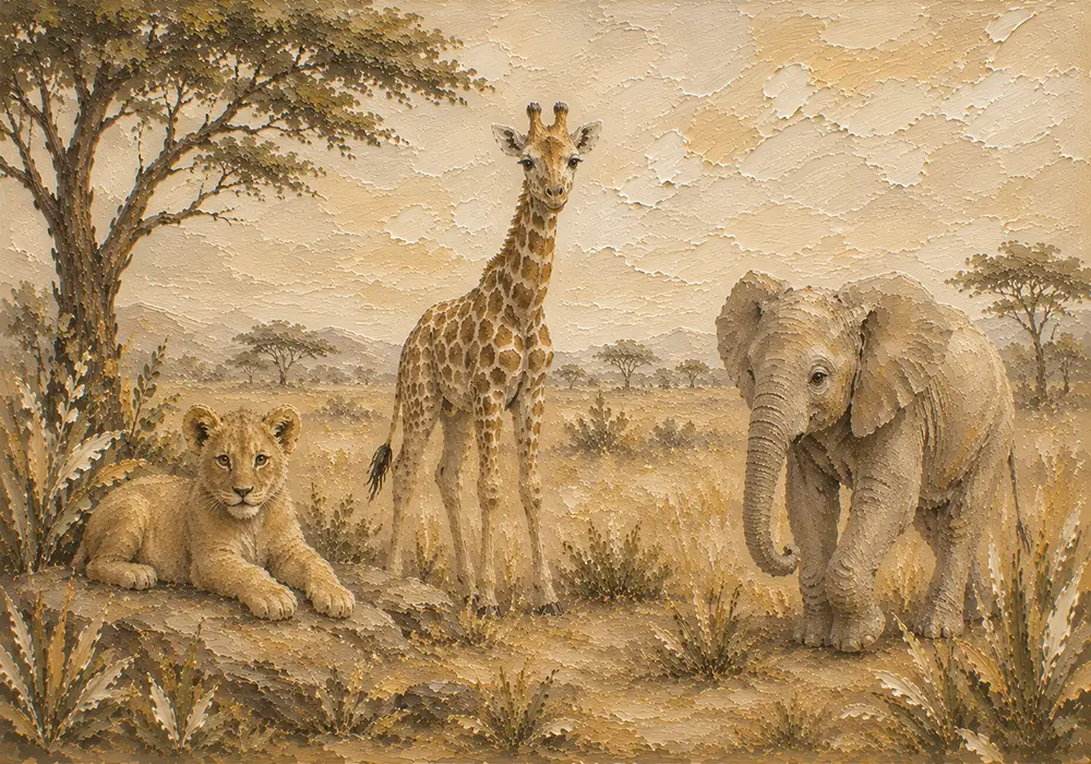 Sand & Ochre Safari Animal Trio Kids Wall Art Canvas Print