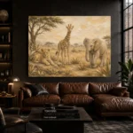 Sand & Ochre Safari Animal Trio Kids Wall Art Canvas Print - Image 4