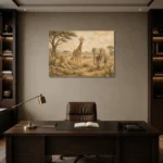 Sand & Ochre Safari Animal Trio Kids Wall Art Canvas Print displayed in a contemporary gallery-inspired room