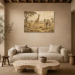 Sand & Ochre Safari Animal Trio Kids Wall Art Canvas Print presented in a sophisticated home setting