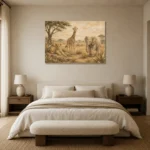 Sand & Ochre Safari Animal Trio Kids Wall Art Canvas Print showcased in an elegant minimalist interior
