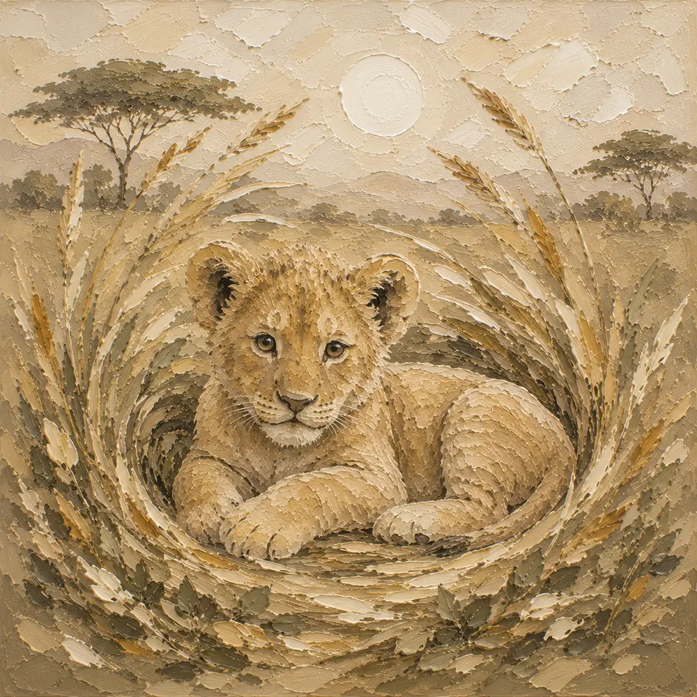 Sand & Ochre Lion Cub Safari Kids Wall Art Canvas Print