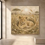 Sand, ochre, and serene Safari Kids Wall Art print for elegant interiors. No text or watermarks in design.