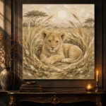 Sand & Ochre Lion Cub Safari Kids Wall Art Canvas Print - Image 2