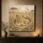 Sand & Ochre Lion Cub Safari Kids Wall Art Canvas Print - Image 6