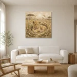 Sand & Ochre Lion Cub Safari Kids Wall Art Canvas Print styled in a refined neutral interior