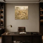 Sand & Ochre Lion Cub Safari Kids Wall Art Canvas Print displayed in a contemporary gallery-inspired room