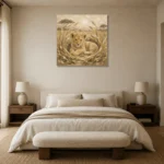 Sand & Ochre Lion Cub Safari Kids Wall Art Canvas Print showcased in an elegant minimalist interior