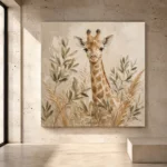 Soft sand, olive, and airy Safari Kids Wall Art print for elegant interiors. No text or watermarks in design.