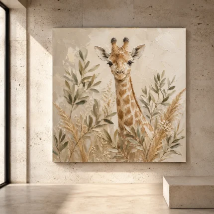 Soft sand, olive, and airy Safari Kids Wall Art print for elegant interiors. No text or watermarks in design.