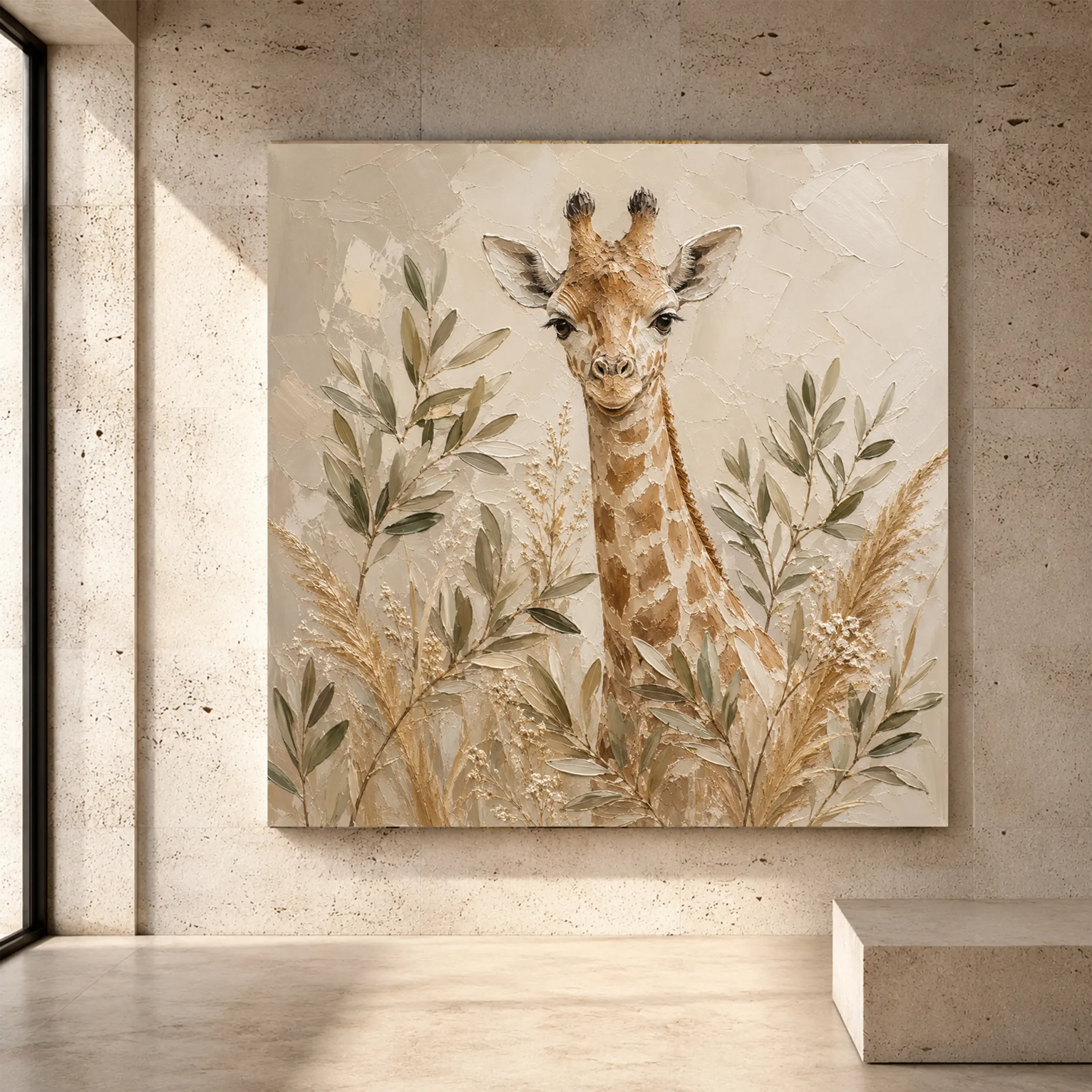 Premium Wall Art Kare Html Edition – KIDSROOM032 Image 1 Soft sand, olive, and airy Safari Kids Wall Art print for elegant interiors. No text or watermarks in design.