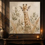 Soft Sand & Olive Giraffe Safari Kids Wall Art Canvas Print - Image 2