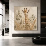 Soft Sand & Olive Giraffe Safari Kids Wall Art Canvas Print - Image 3